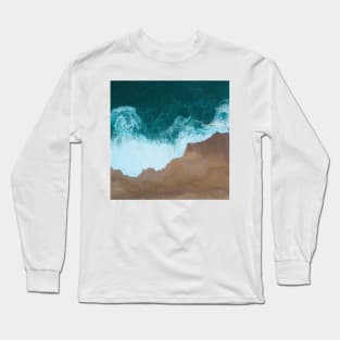 Blue Ocean Waves And Yellow Sand Long Sleeve T-Shirt